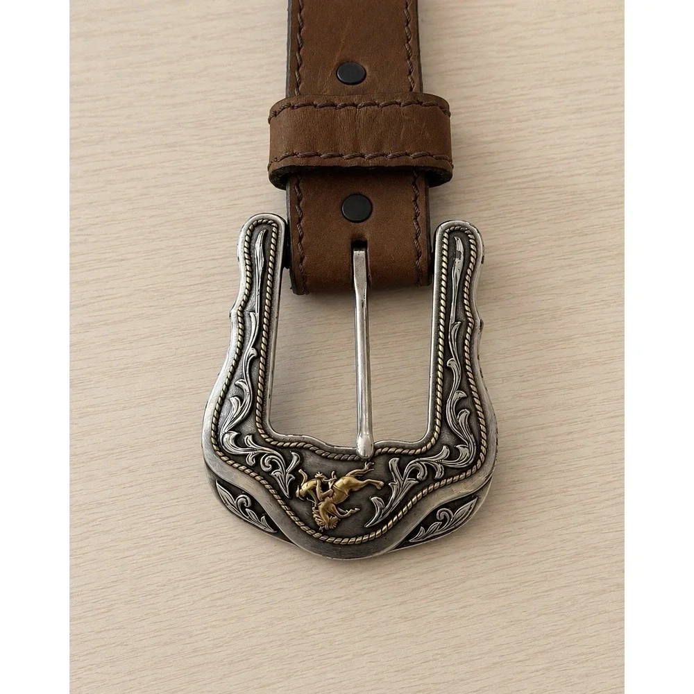 Justin Top Grain Leather Western Belt Size 44 Brown Cowboy Rodeo Buckle USA